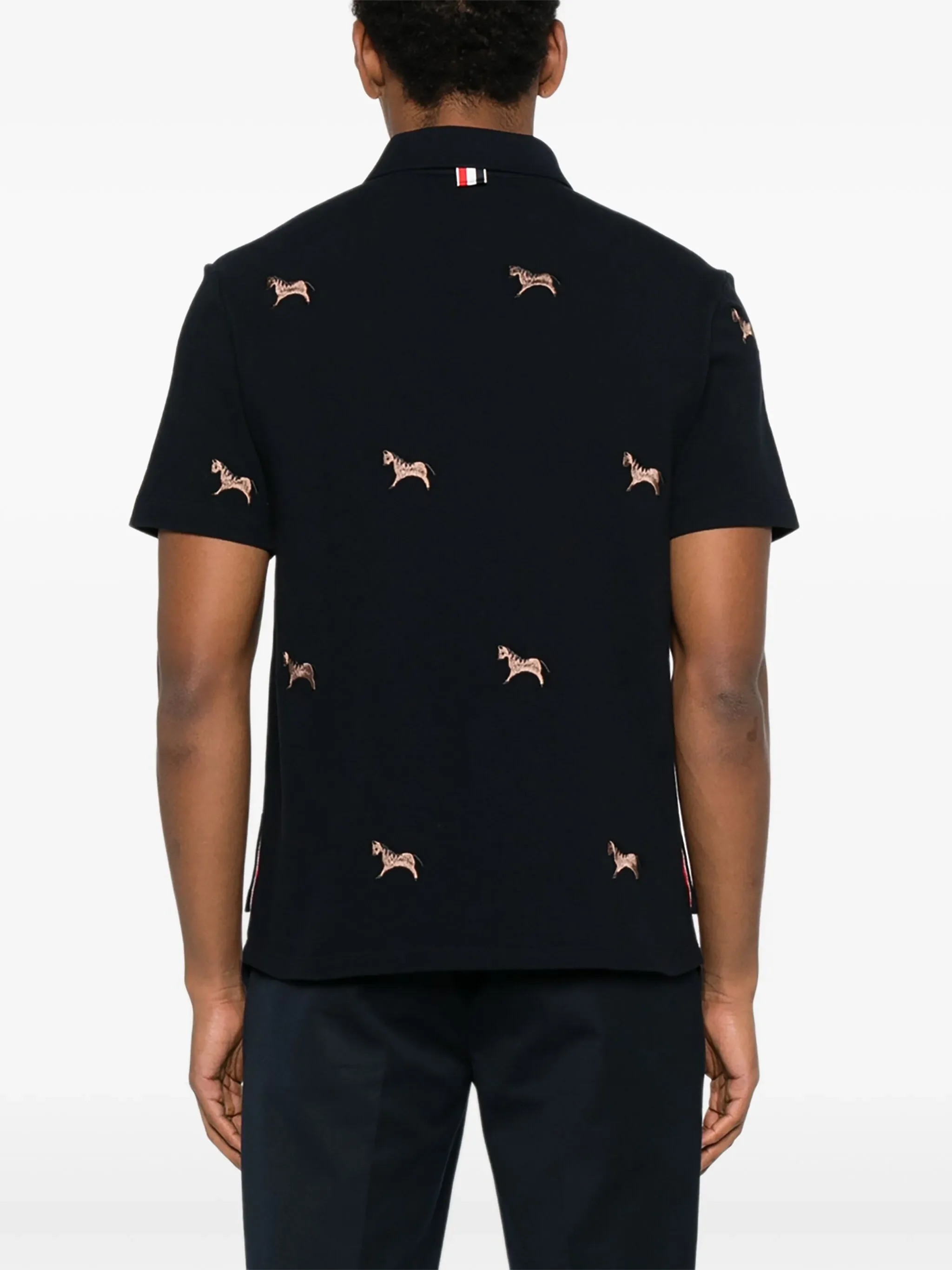 THOM BROWNE - Men Horse Half Drop Embroidery In Classic Pique Short Sleeve Polo Shirt - Image 3