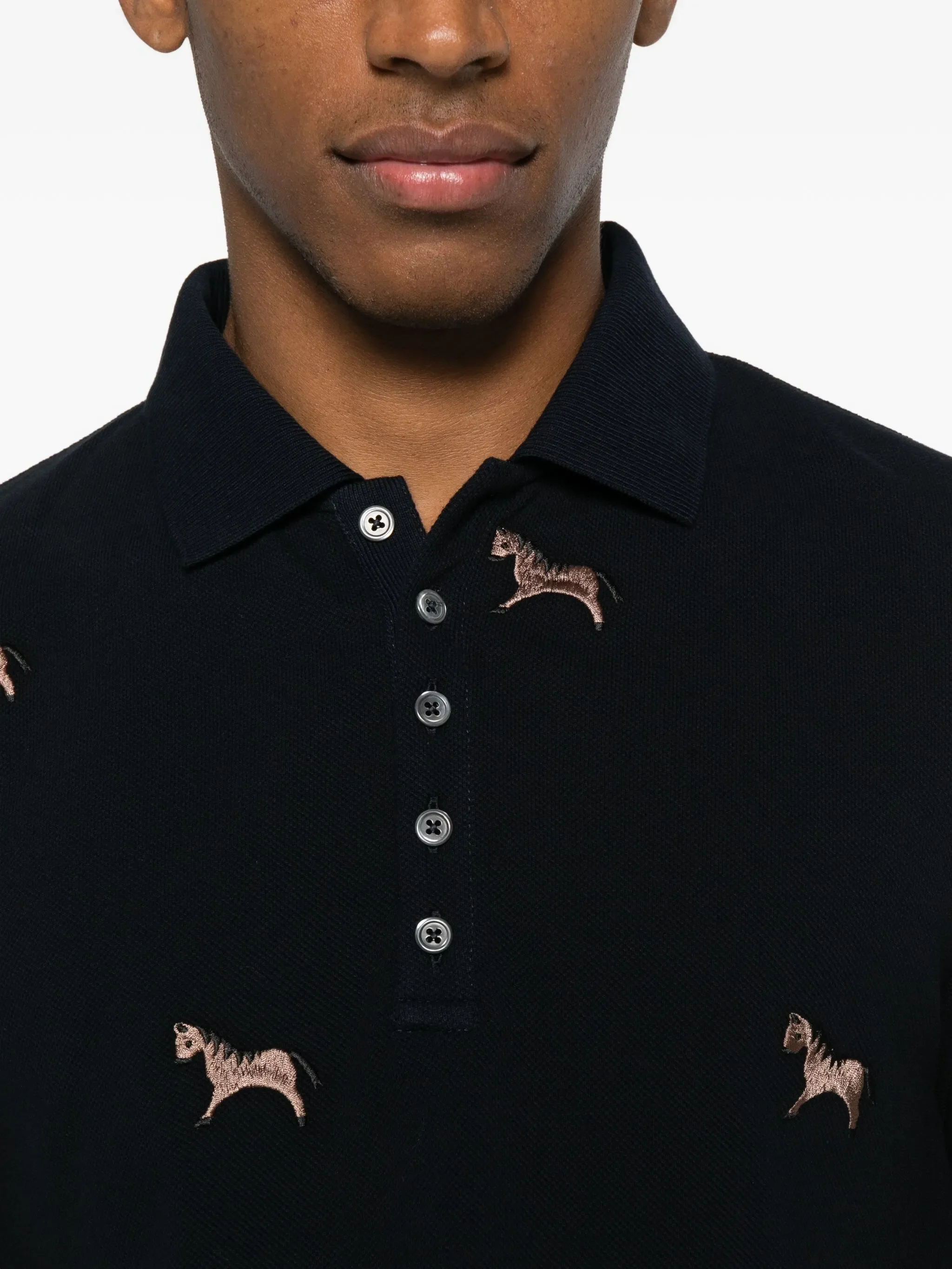 THOM BROWNE - Men Horse Half Drop Embroidery In Classic Pique Short Sleeve Polo Shirt - Image 4