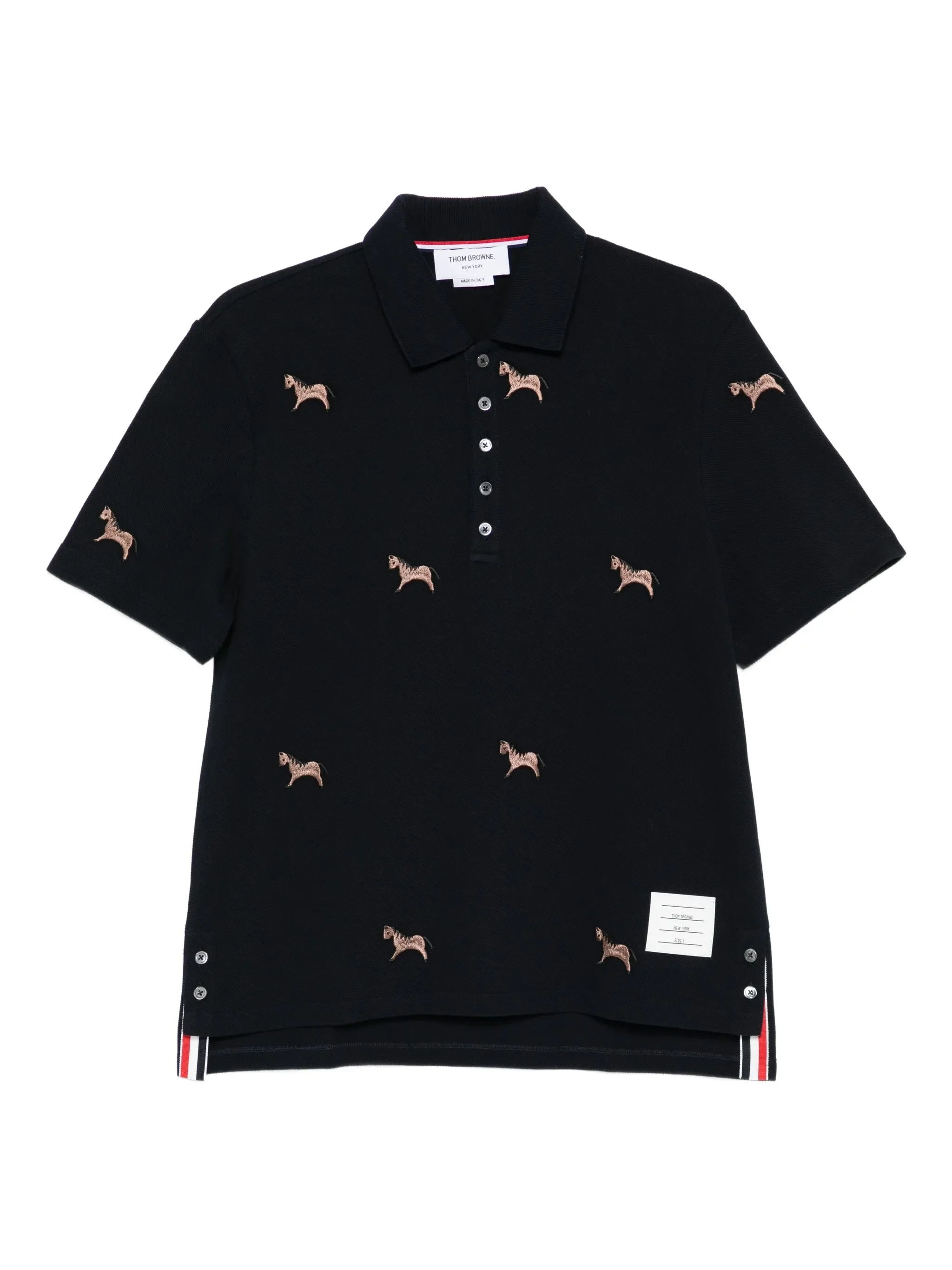 THOM BROWNE - Men Horse Half Drop Embroidery In Classic Pique Short Sleeve Polo Shirt - Image 5