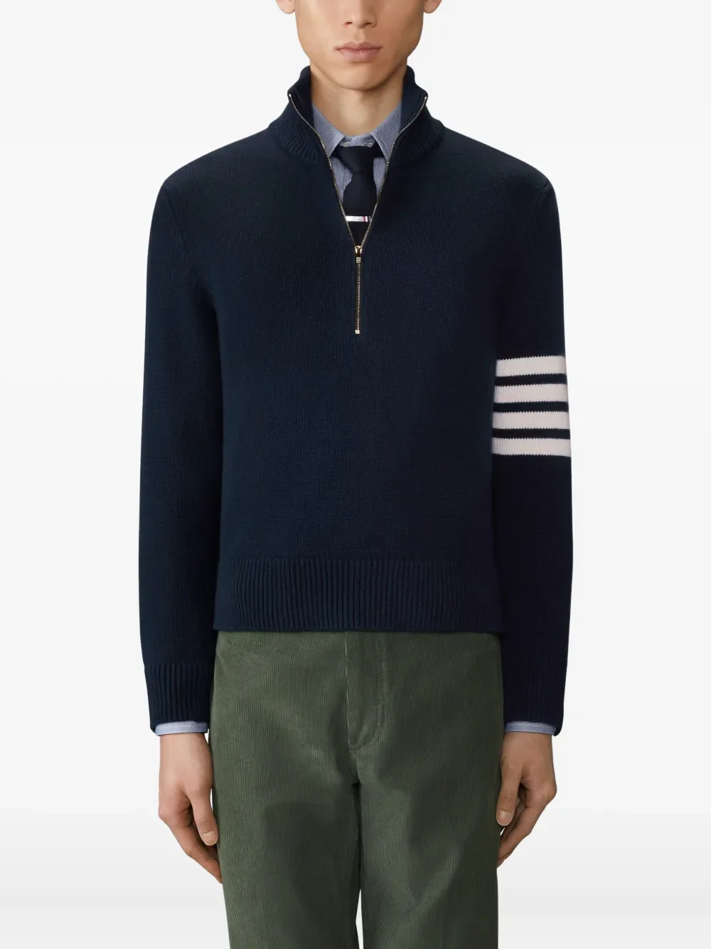 THOM BROWNE - Men Jersey Stitch Funnel Neck Half Zip Pullover