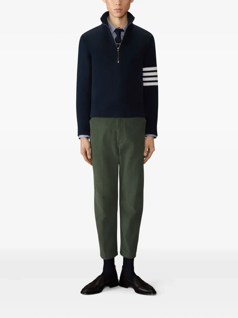 THOM BROWNE - Men Jersey Stitch Funnel Neck Half Zip Pullover - Image 3