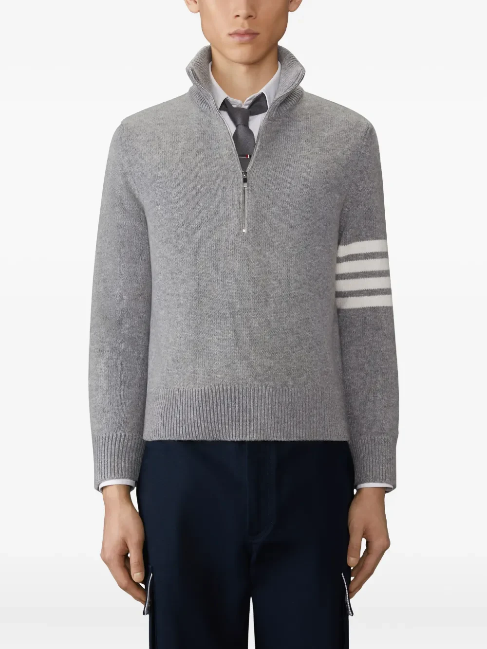 THOM BROWNE - Men Jersey Stitch Funnel Neck Half Zip Pullover