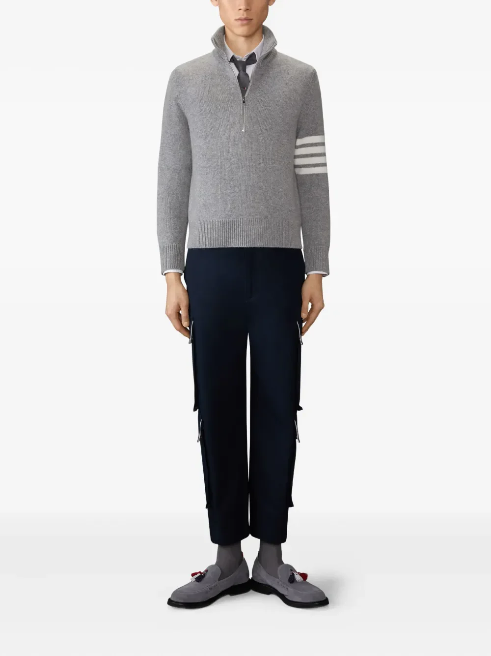 THOM BROWNE - Men Jersey Stitch Funnel Neck Half Zip Pullover - Image 3