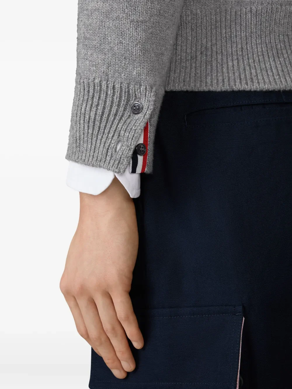 THOM BROWNE - Men Jersey Stitch Funnel Neck Half Zip Pullover - Image 4