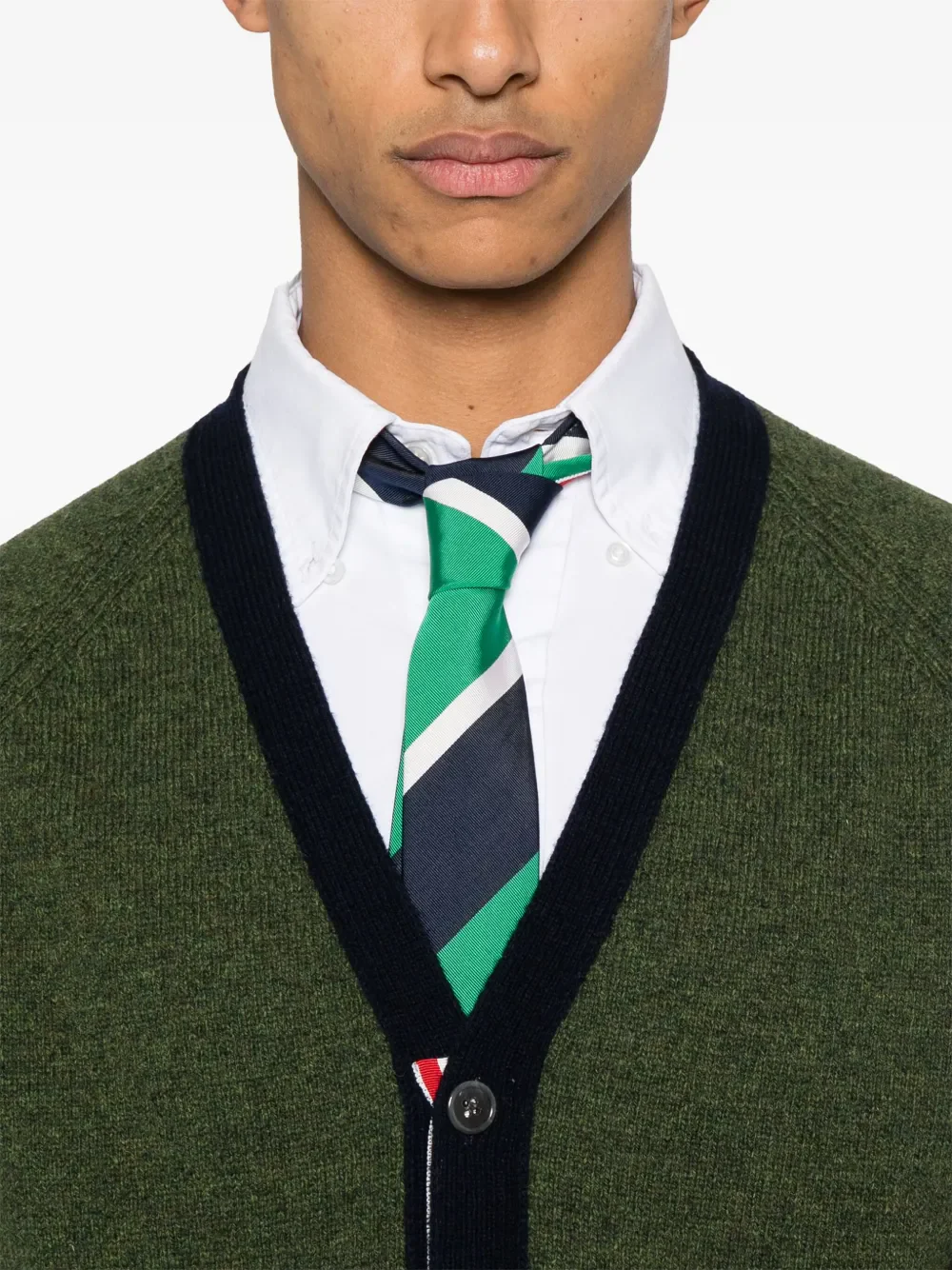 THOM BROWNE - Men Jersey Stitch Raglan Sleeve Relaxed V Neck Cardigan - Image 4