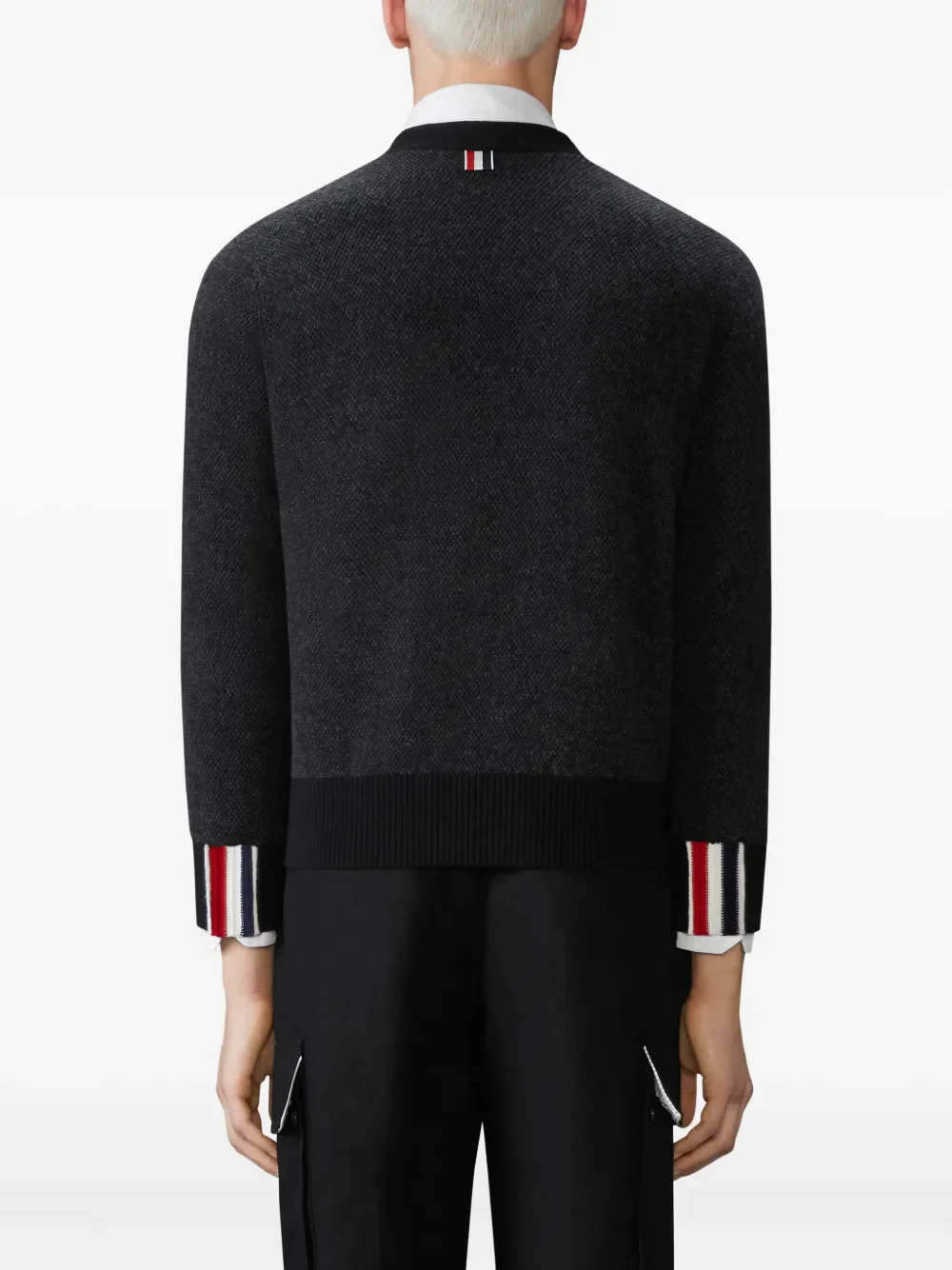 THOM BROWNE - Men Textured Stitch V Neck Knitwear - Image 2