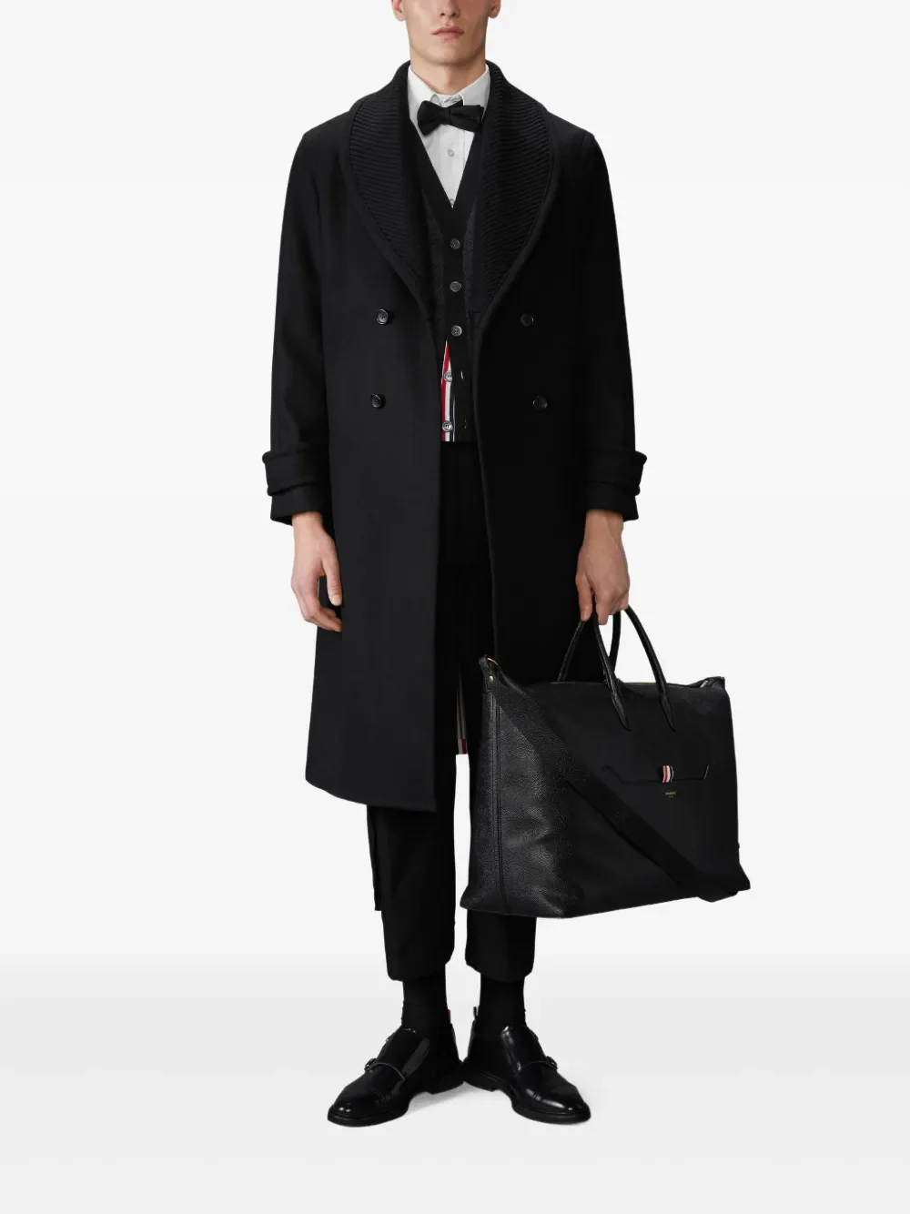 THOM BROWNE - Men Textured Stitch V Neck Knitwear - Image 3