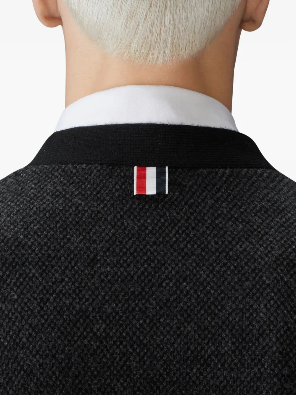 THOM BROWNE - Men Textured Stitch V Neck Knitwear - Image 4
