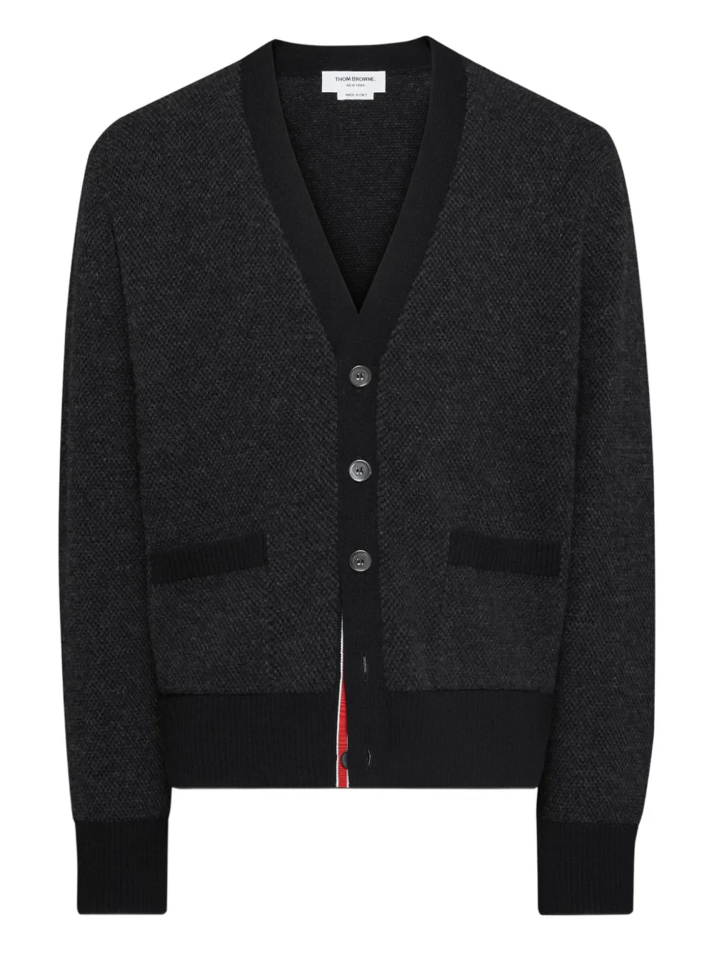 THOM BROWNE - Men Textured Stitch V Neck Knitwear - Image 5