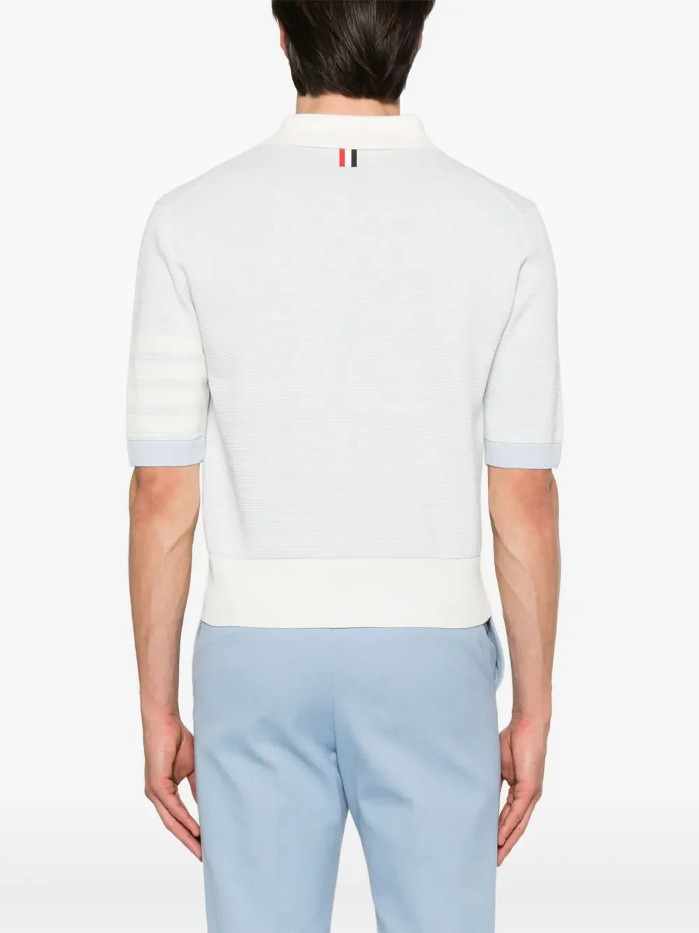 THOM BROWNE - Men Textured Striped Stitch Relaxed Fit Short Sleeve Polo - Image 2