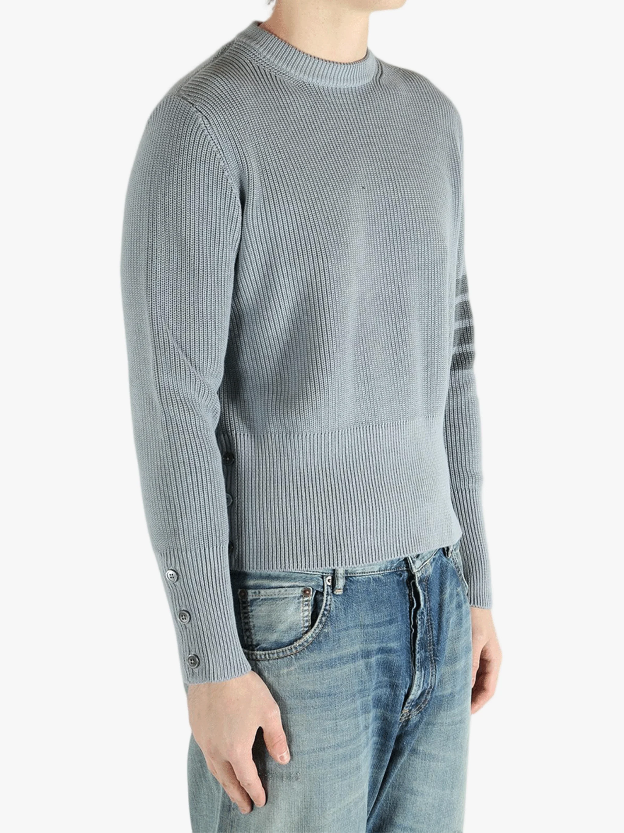 THOM BROWNE - Men Tonal 4 Bar Stripe Classic Crew Neck Pullover - Image 2