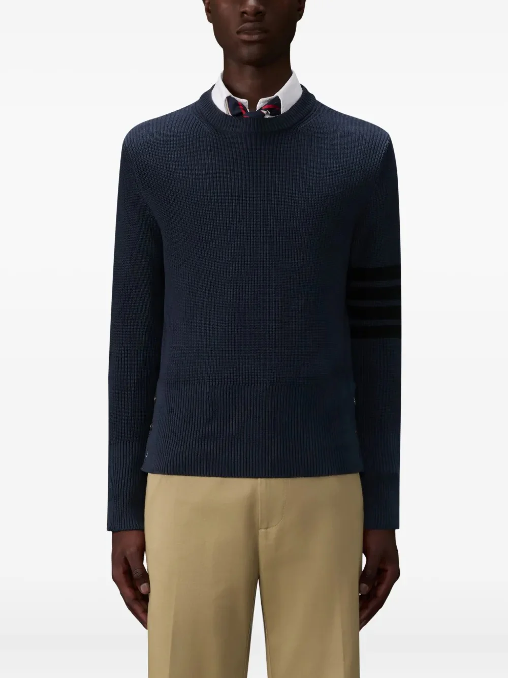 THOM BROWNE - Men Tonal 4 Bar Stripe Classic Crew Neck Pullover