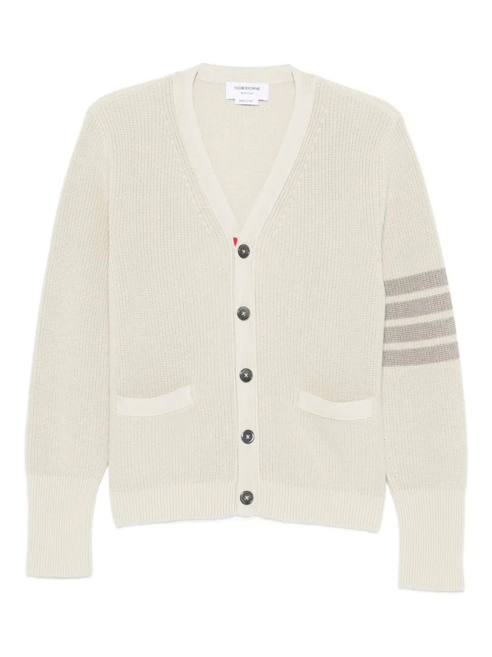 THOM BROWNE - Men Tonal 4 Bar Stripe V Neck Cardigan - Image 5