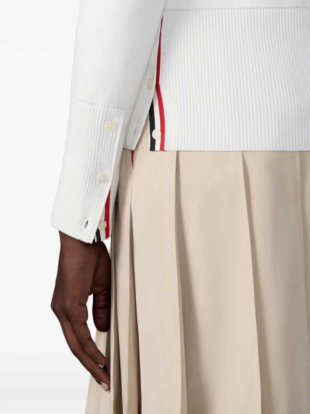 THOM BROWNE - Women 4 Bar Stripe Milano Classic V Neck Cardigan - Image 5