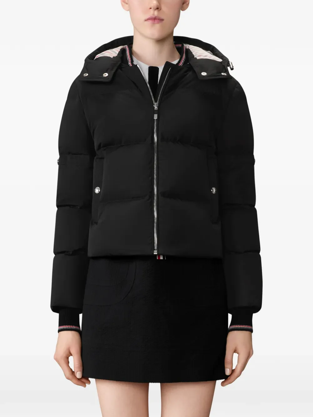 THOM BROWNE - Women Armbands Removable Hood Down Jacket (Hip Length)