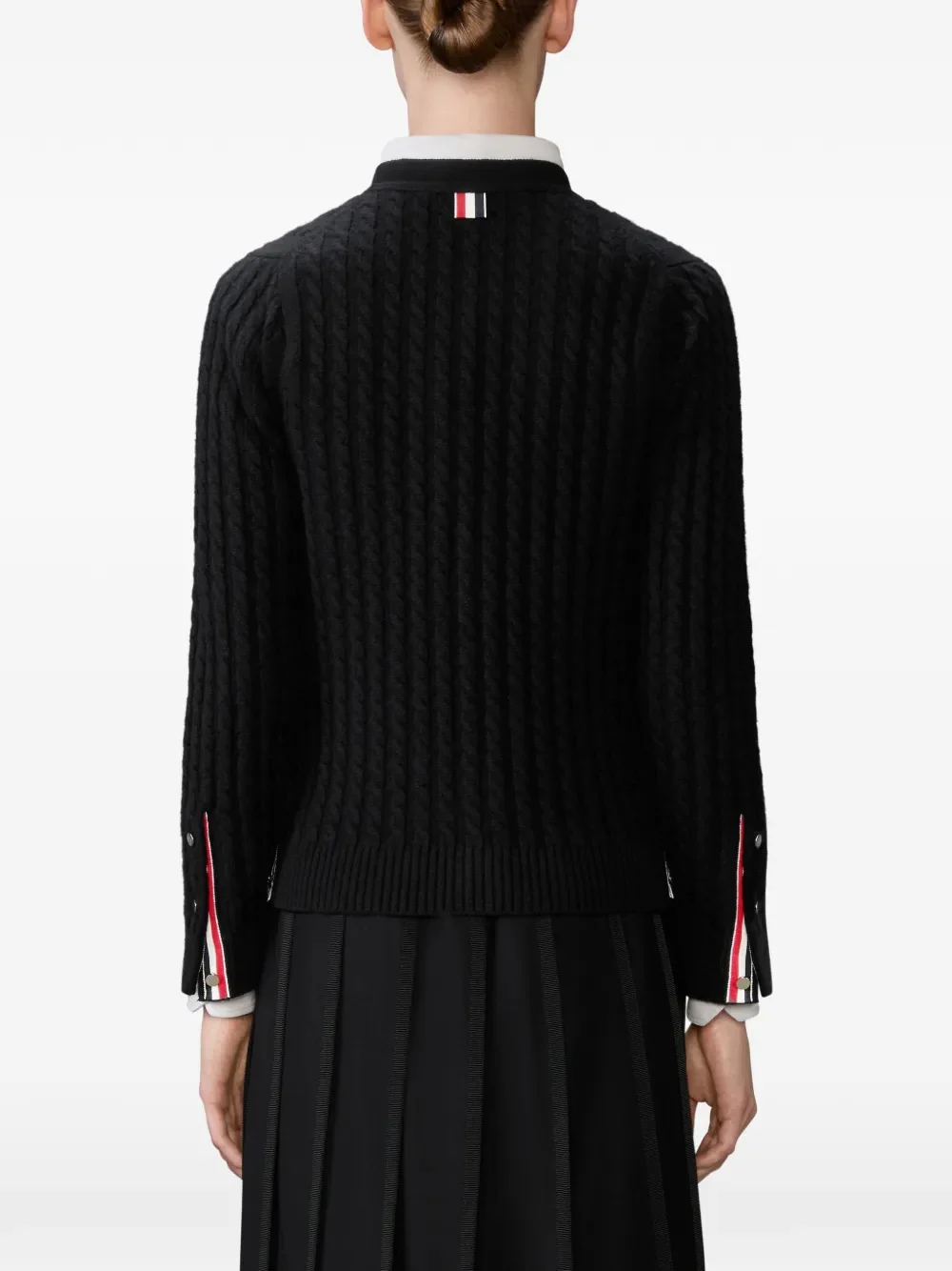 THOM BROWNE - Women Baby Cable Stitch Classic V Neck Cashmere Cardigan - Image 2