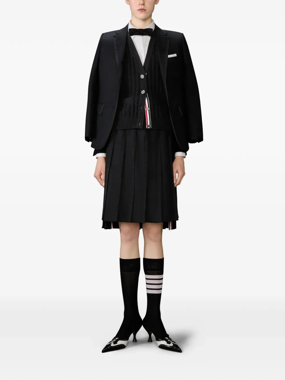 THOM BROWNE - Women Baby Cable Stitch Classic V Neck Cashmere Cardigan - Image 3