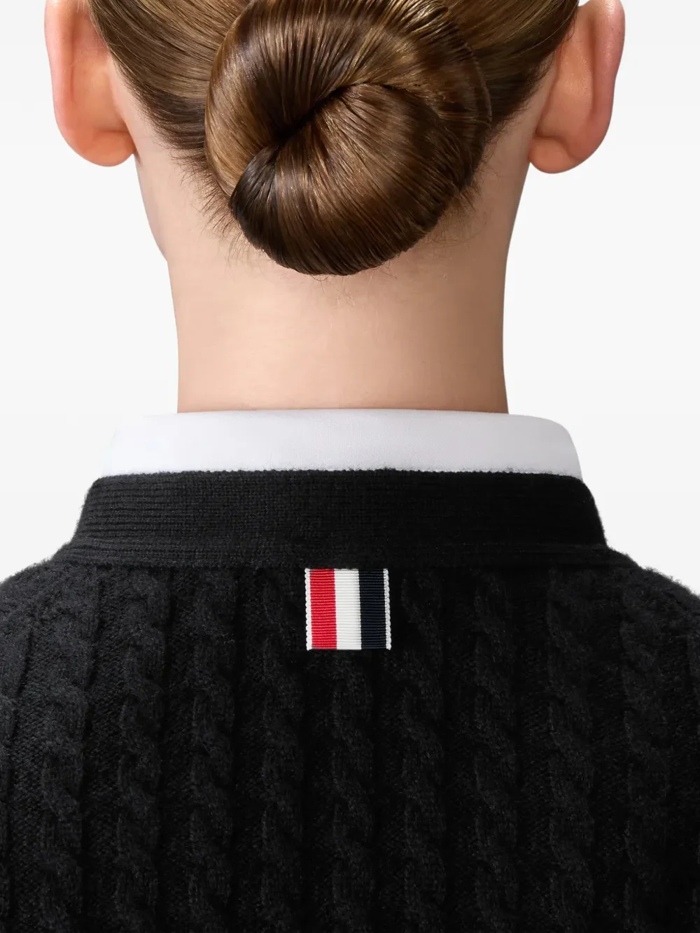 THOM BROWNE - Women Baby Cable Stitch Classic V Neck Cashmere Cardigan - Image 4