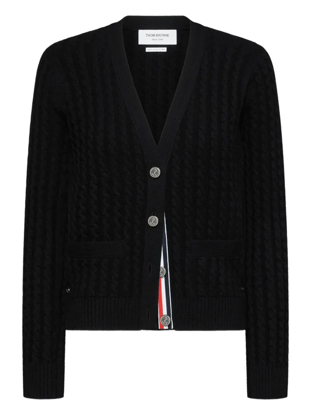 THOM BROWNE - Women Baby Cable Stitch Classic V Neck Cashmere Cardigan - Image 6