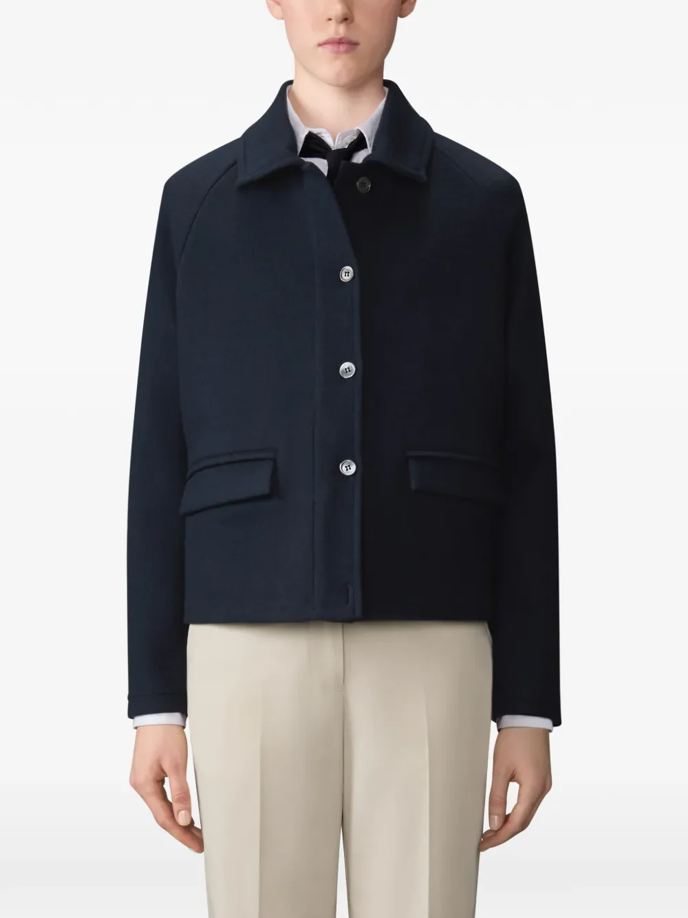 THOM BROWNE - Women Double Face Wool Raglan Polo Collar Jacket