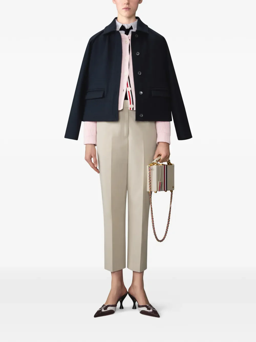 THOM BROWNE - Women Double Face Wool Raglan Polo Collar Jacket - Image 3