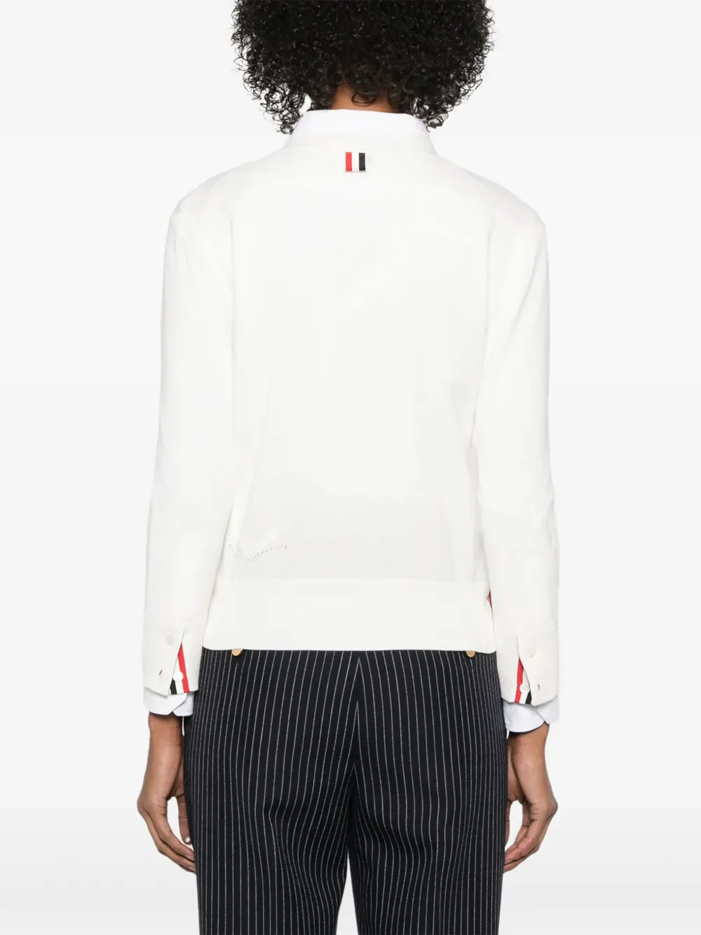 THOM BROWNE - Women Feather Jersey Intarsia Mix Stitch 3/4 Sleeve V Neck Cardigan - Image 3