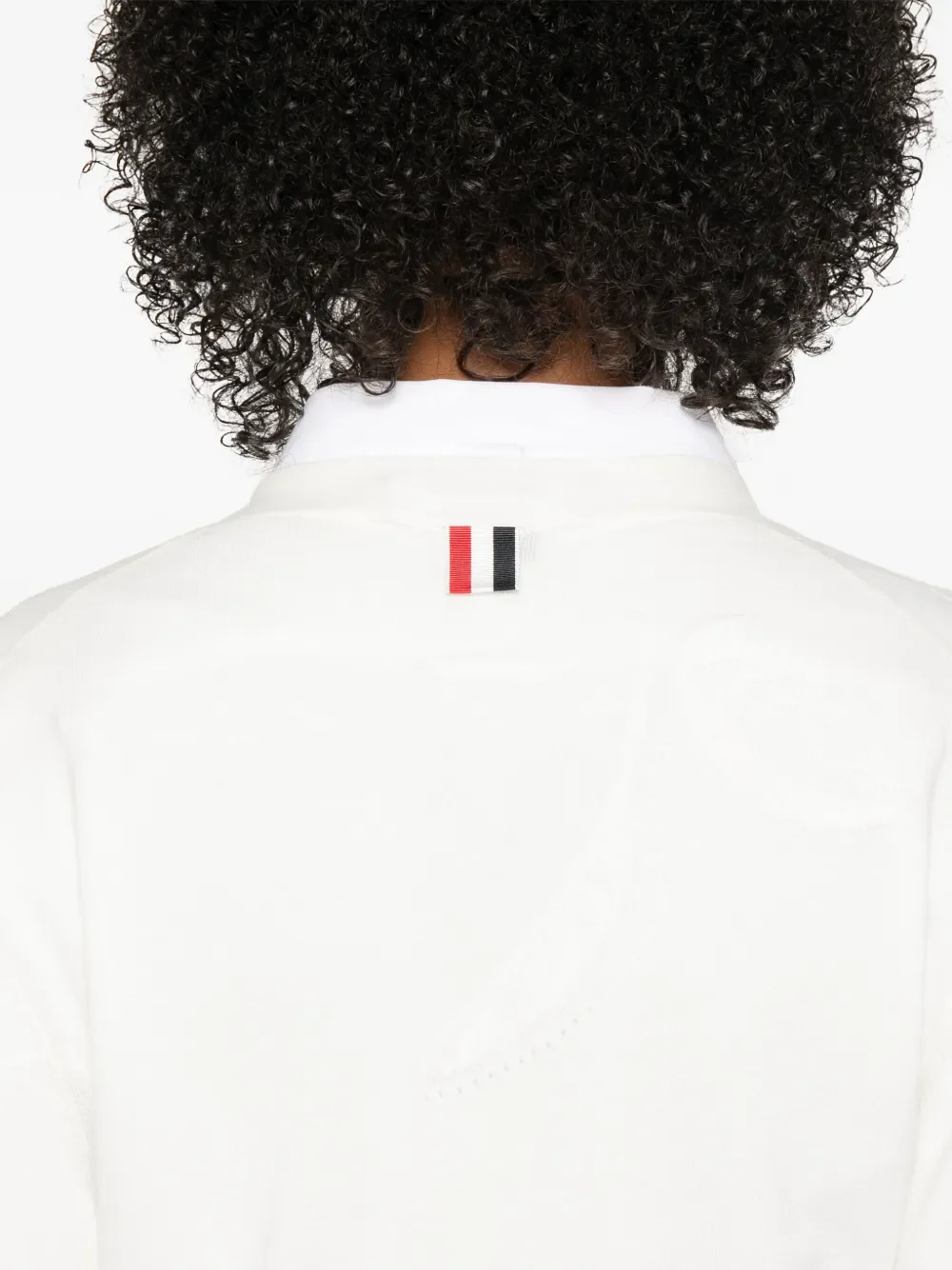 THOM BROWNE - Women Feather Jersey Intarsia Mix Stitch 3/4 Sleeve V Neck Cardigan - Image 4