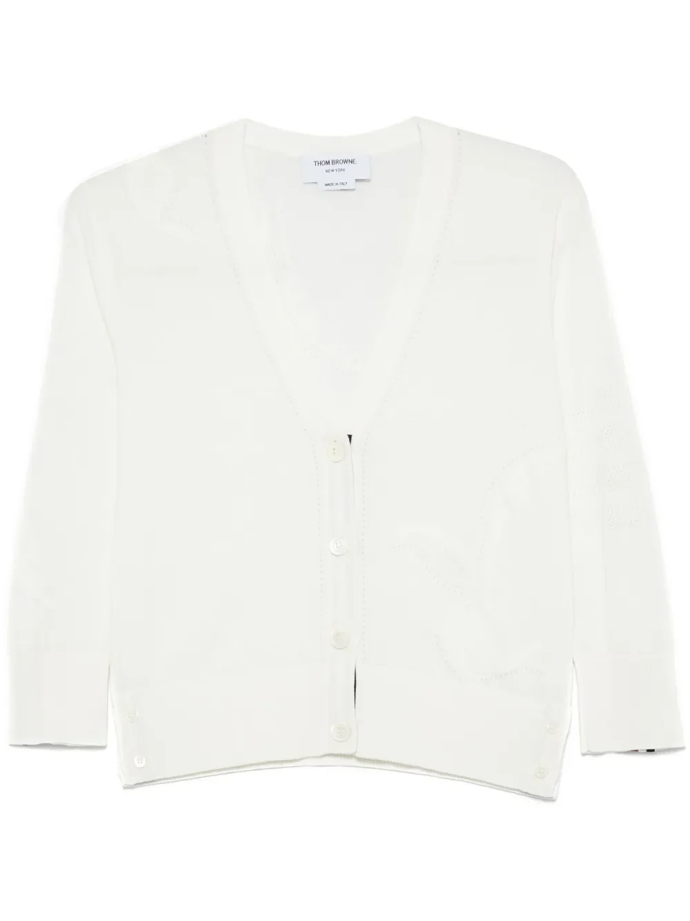 THOM BROWNE - Women Feather Jersey Intarsia Mix Stitch 3/4 Sleeve V Neck Cardigan - Image 5