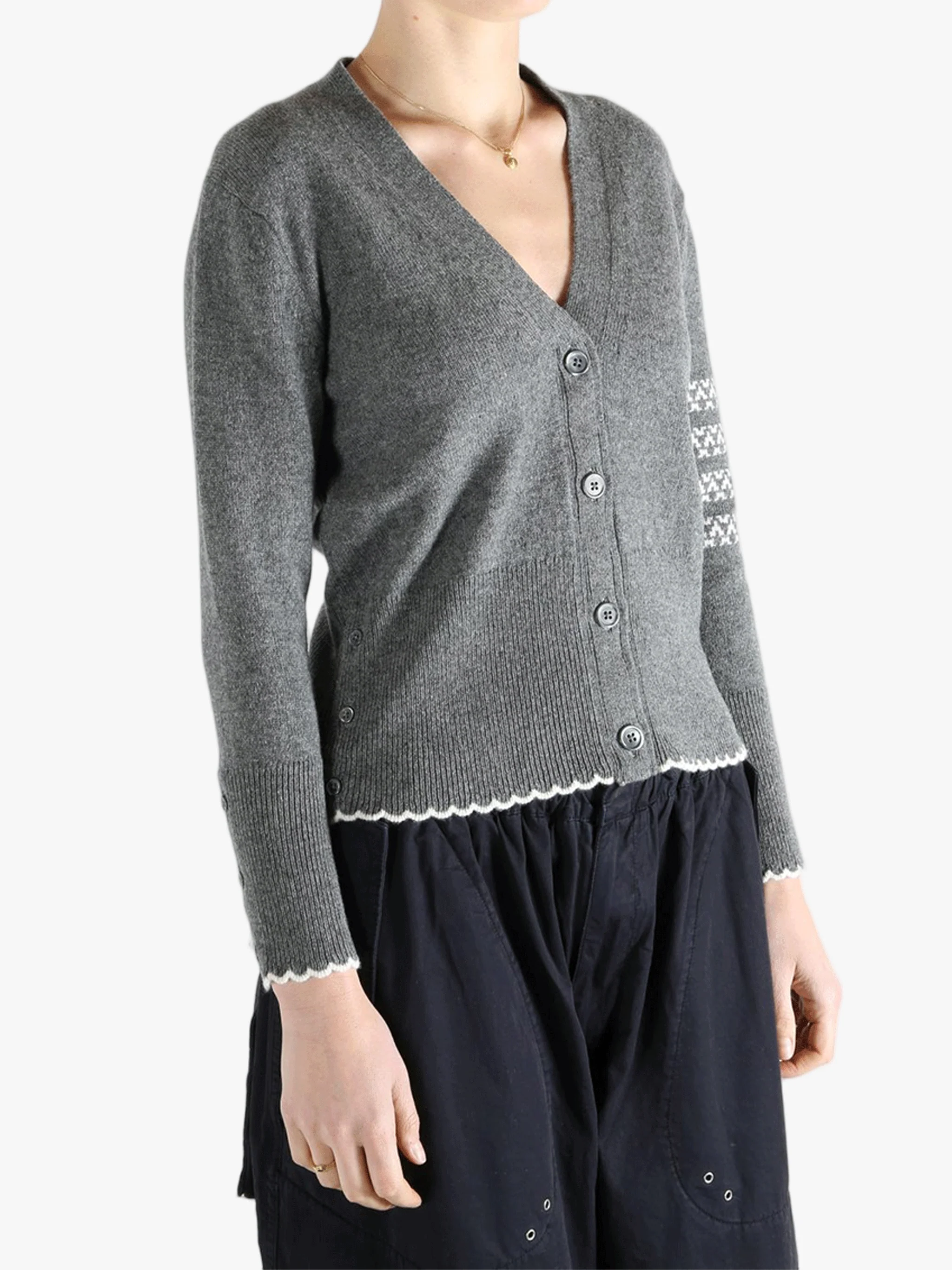 THOM BROWNE - Women Holiday Hector Jersey Intarsia Classic Fit V Neck Cardigan - Image 2