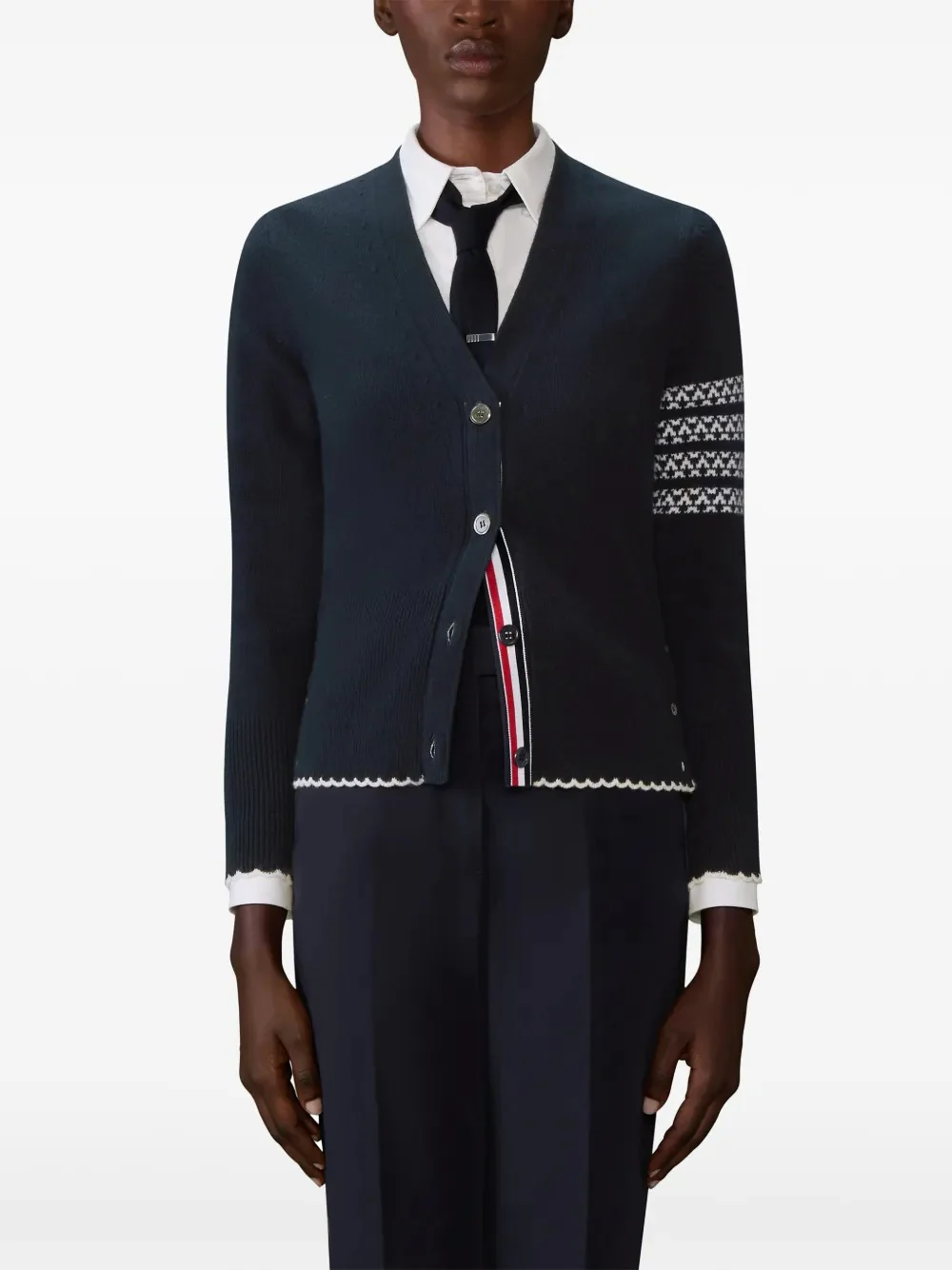 THOM BROWNE - Women Holiday Hector Jersey Intarsia Classic Fit V Neck Cardigan