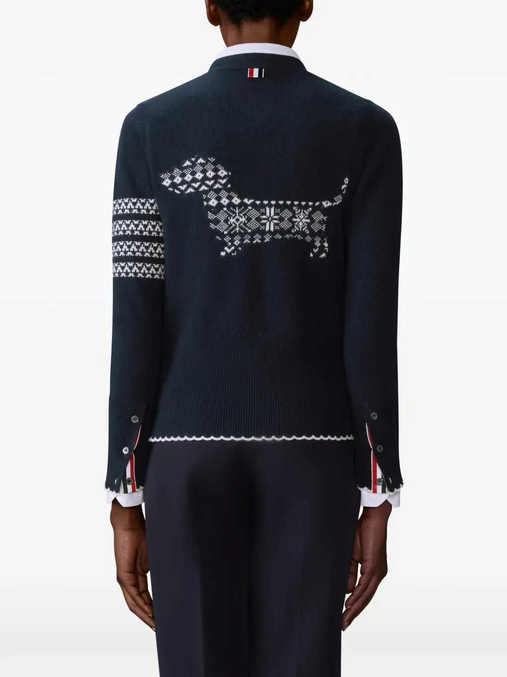 THOM BROWNE - Women Holiday Hector Jersey Intarsia Classic Fit V Neck Cardigan - Image 2