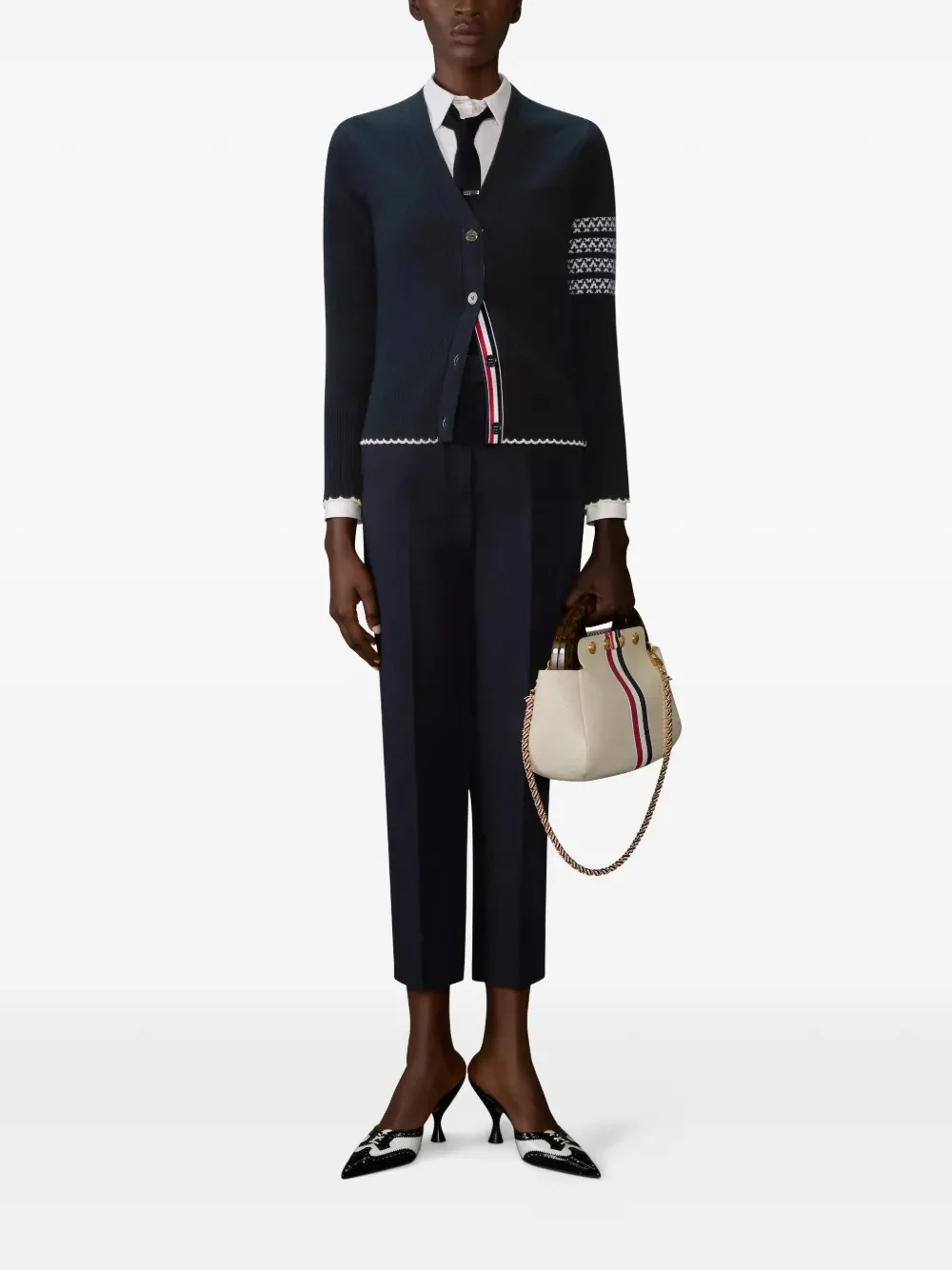 THOM BROWNE - Women Holiday Hector Jersey Intarsia Classic Fit V Neck Cardigan - Image 3