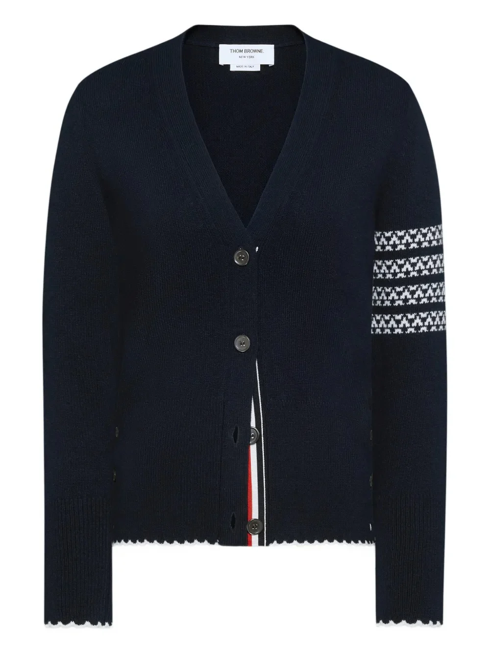 THOM BROWNE - Women Holiday Hector Jersey Intarsia Classic Fit V Neck Cardigan - Image 5