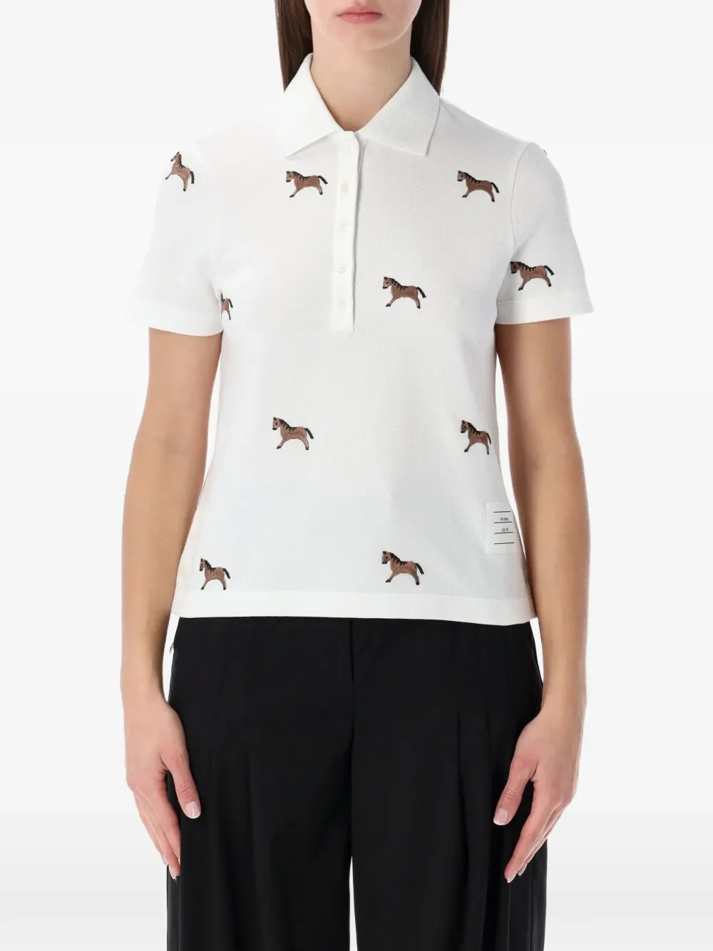 THOM BROWNE - Women Horse Half Drop Embroidery Short Sleeve Polo Shirt