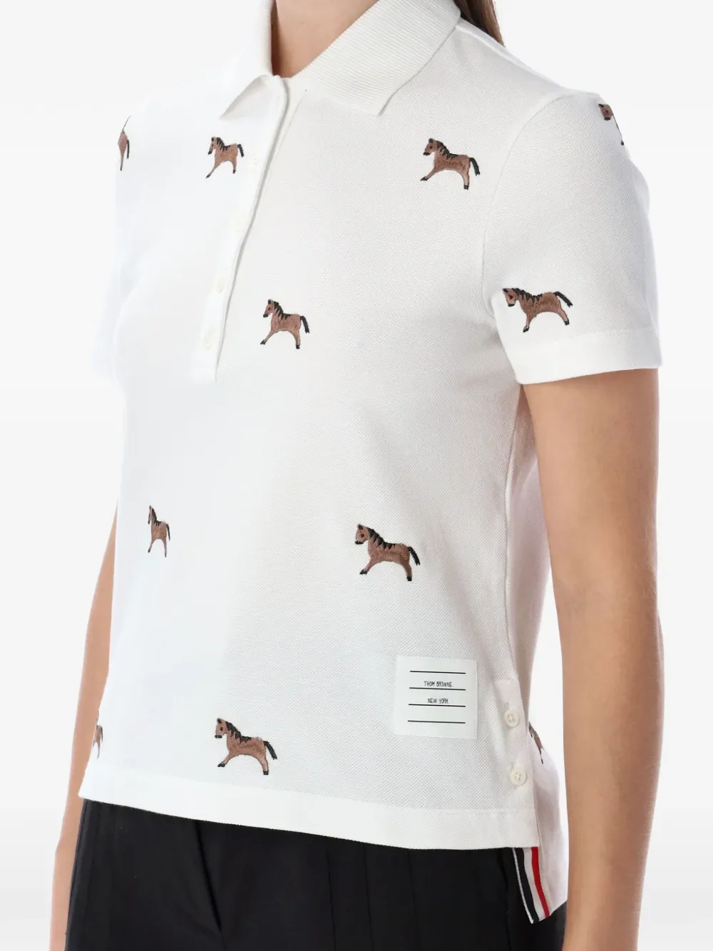 THOM BROWNE - Women Horse Half Drop Embroidery Short Sleeve Polo Shirt - Image 3