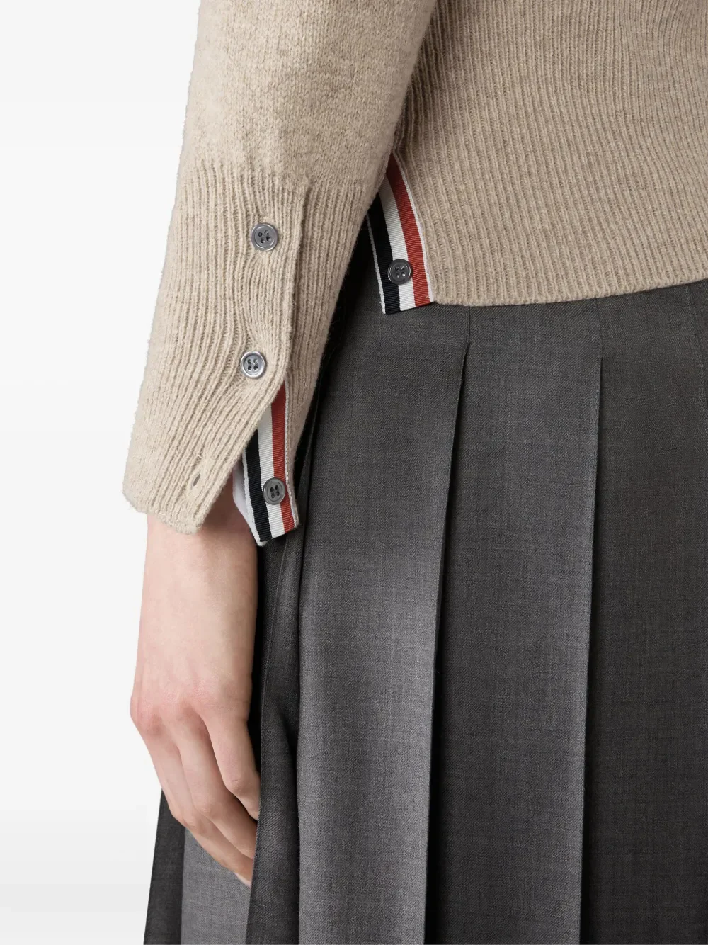 THOM BROWNE - Women Jersey Stitch Classic Crew Neck Cardigan - Image 4