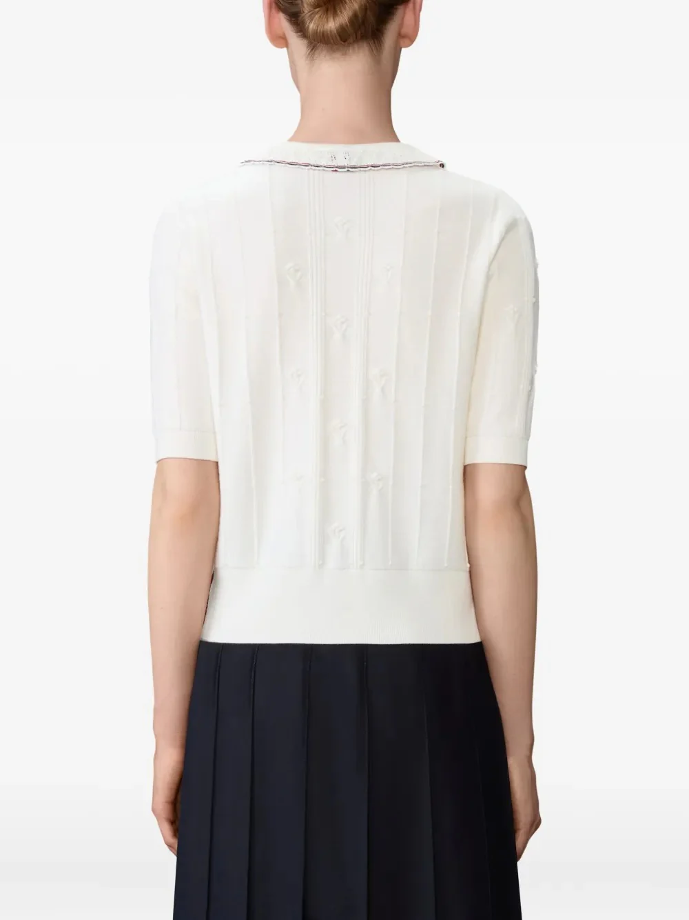 THOM BROWNE - Women Merino Wool RWB Stripe Bobbke Lace trim T-Shirt - Image 2