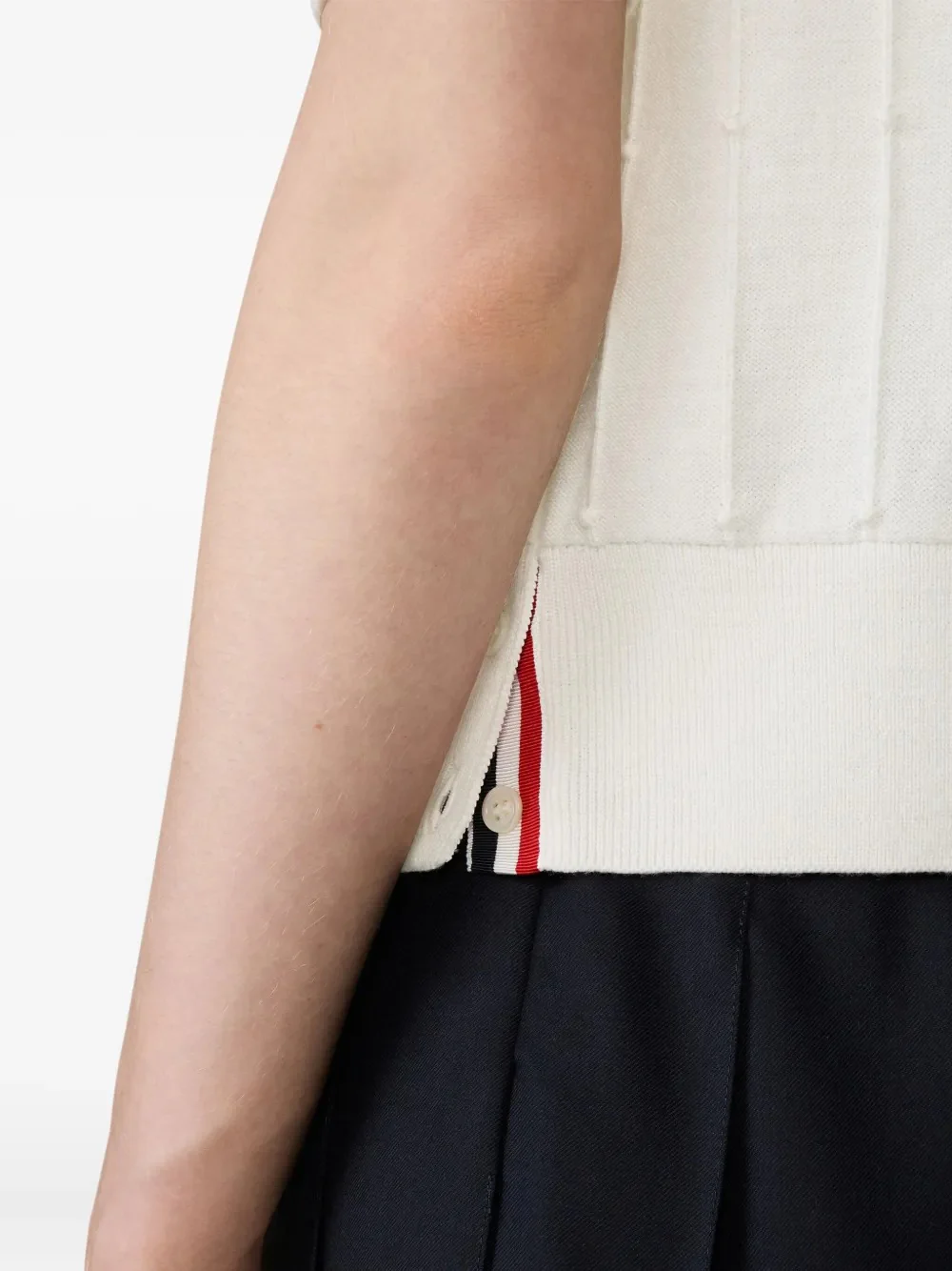 THOM BROWNE - Women Merino Wool RWB Stripe Bobbke Lace trim T-Shirt - Image 3