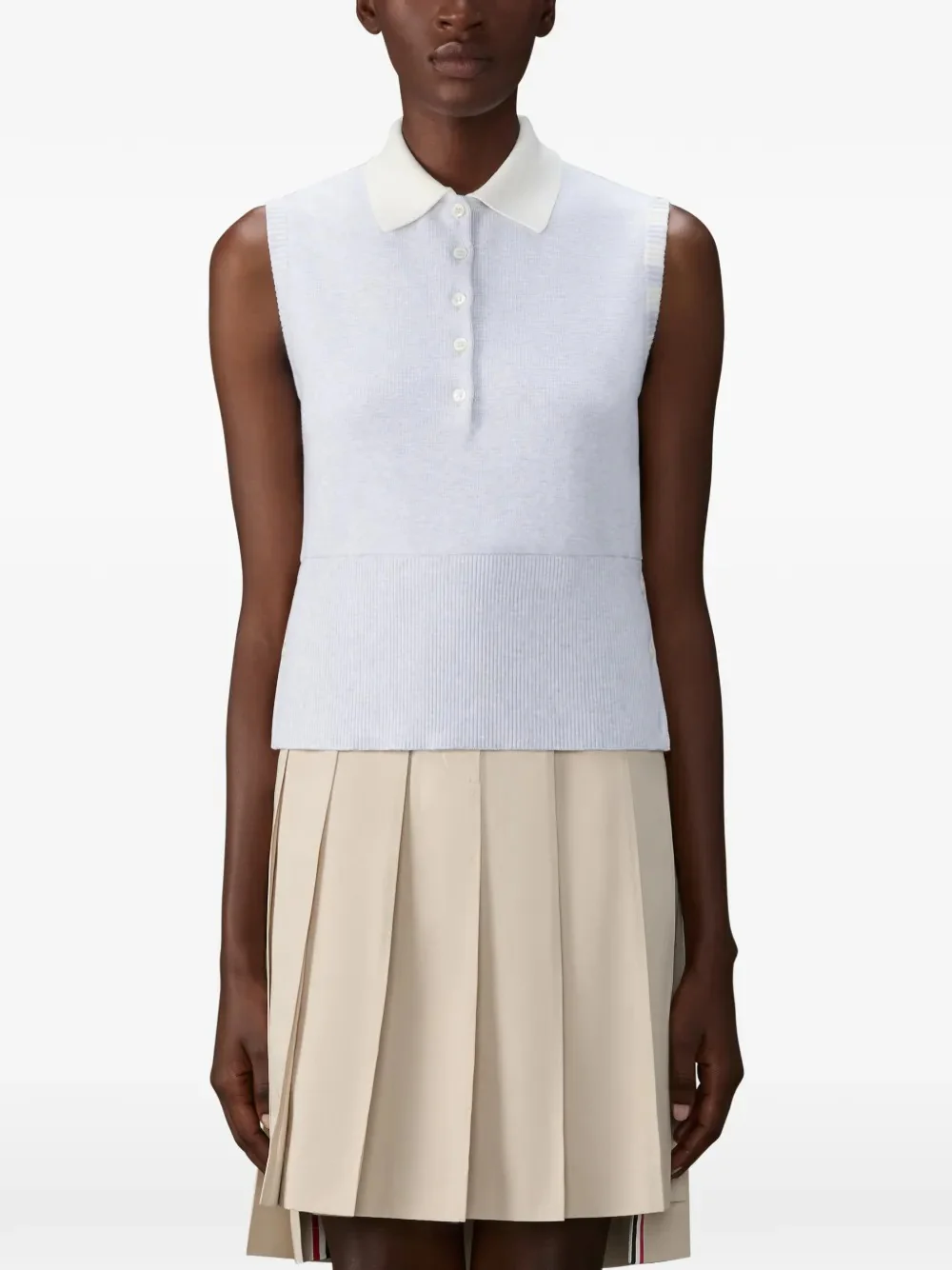 THOM BROWNE - Women Milano Stitch Sleeveless Polo Shirt