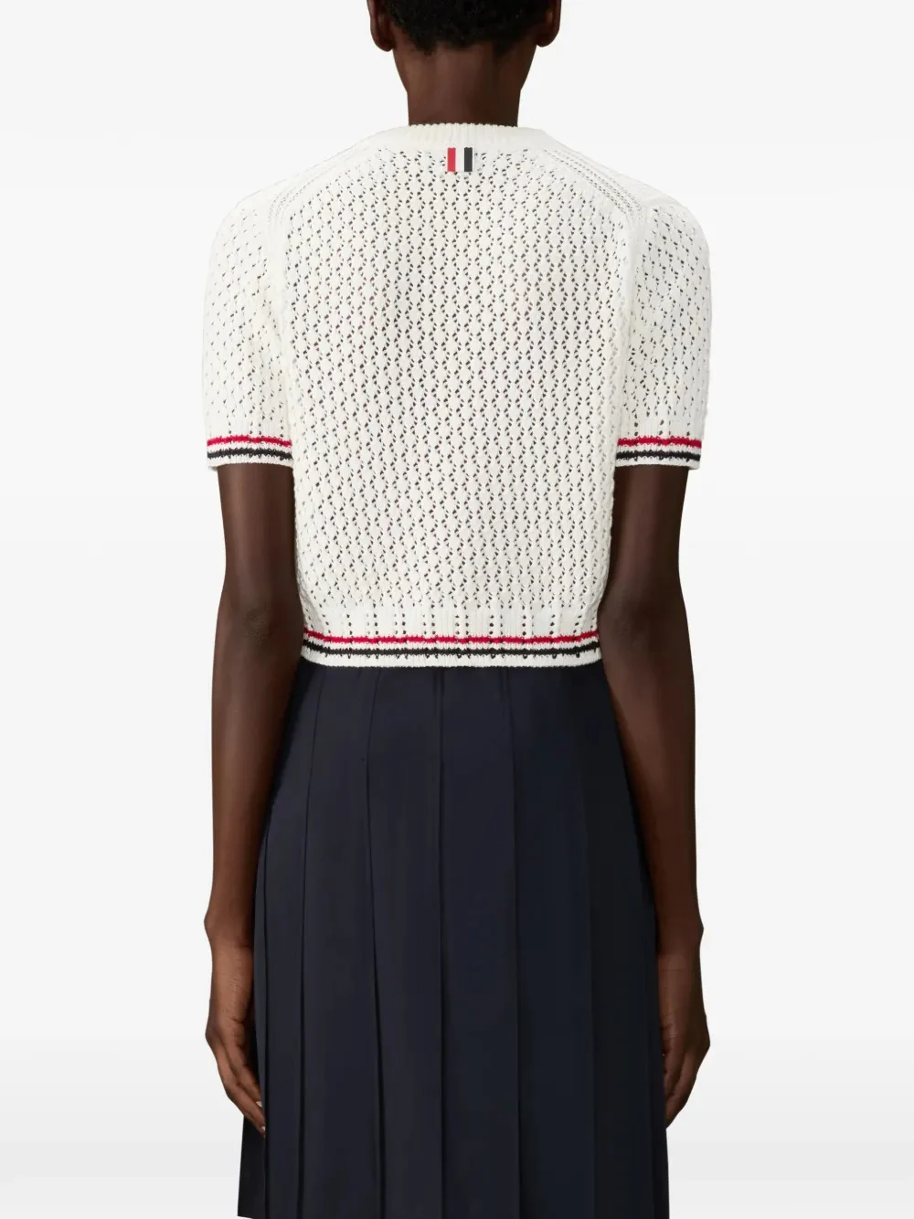 THOM BROWNE - Women RWB Stripe Hector Icon Pointelle Stitch Crewneck T-Shirt - Image 2