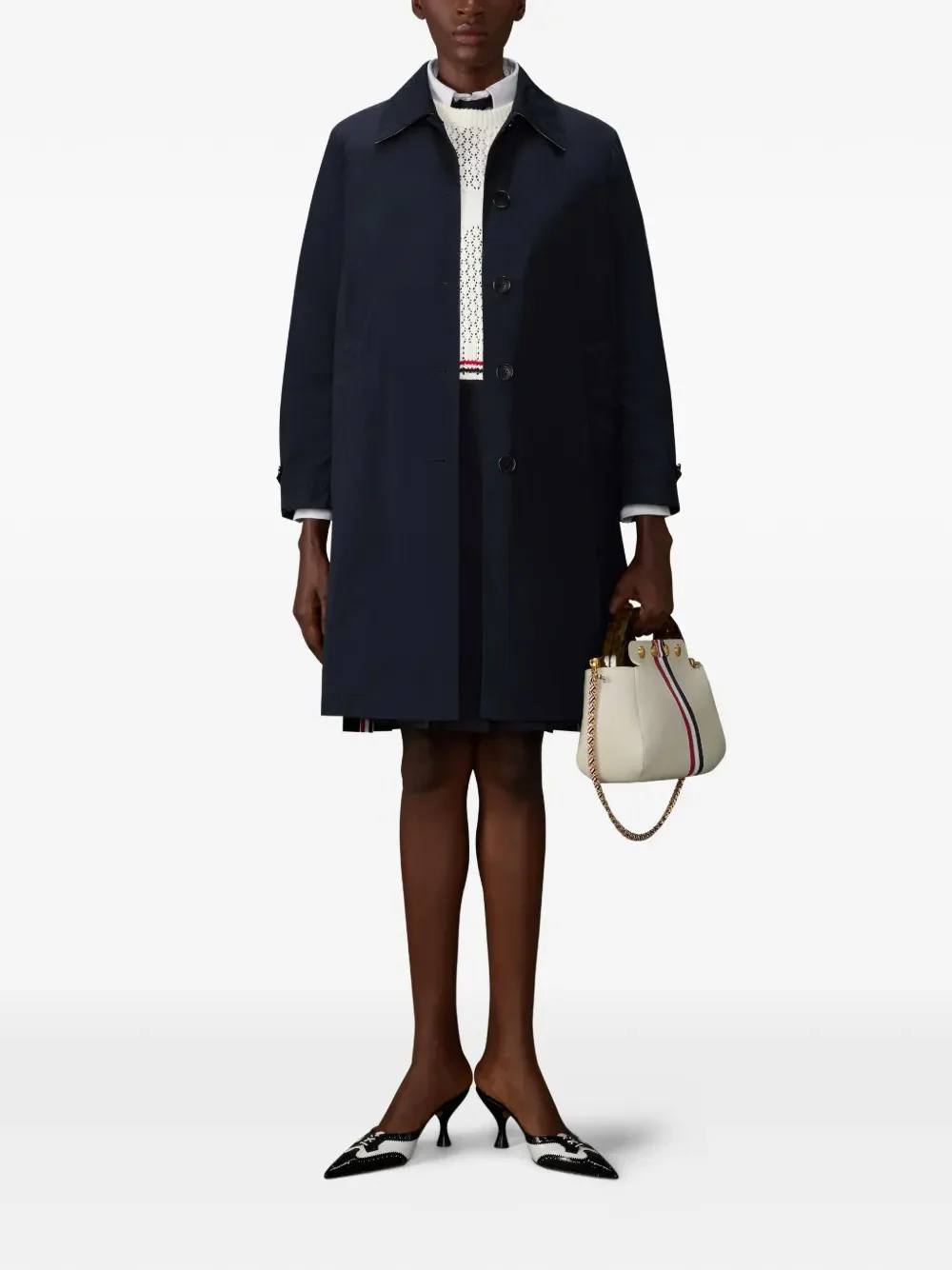 THOM BROWNE - Women RWB Stripe Hector Icon Pointelle Stitch Crewneck T-Shirt - Image 3