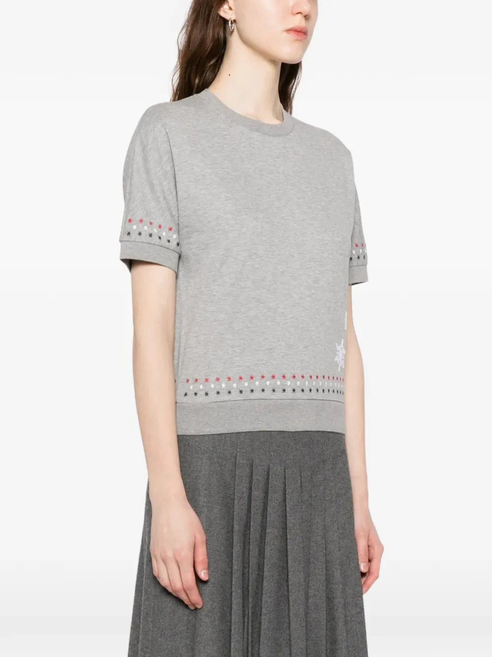 THOM BROWNE - Women Snowflake Embroidery Short Sleeve Dolman Tee - Image 2