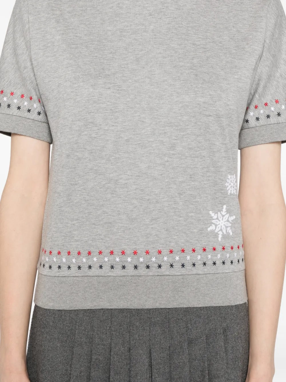 THOM BROWNE - Women Snowflake Embroidery Short Sleeve Dolman Tee - Image 4