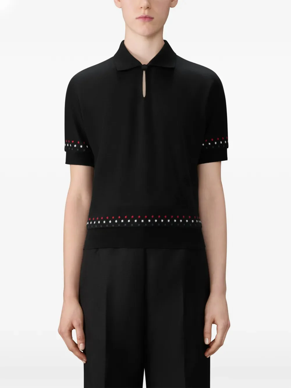 THOM BROWNE - Women Stars & Snowflake Embroidery Short Sleeve Dolman Keyhole Polo Shirt