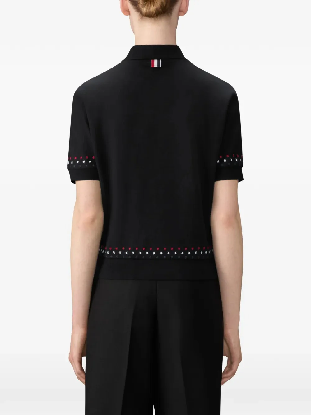 THOM BROWNE - Women Stars & Snowflake Embroidery Short Sleeve Dolman Keyhole Polo Shirt - Image 2