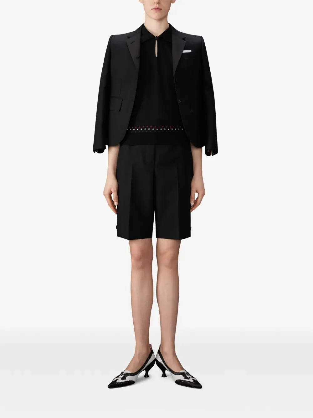 THOM BROWNE - Women Stars & Snowflake Embroidery Short Sleeve Dolman Keyhole Polo Shirt - Image 3