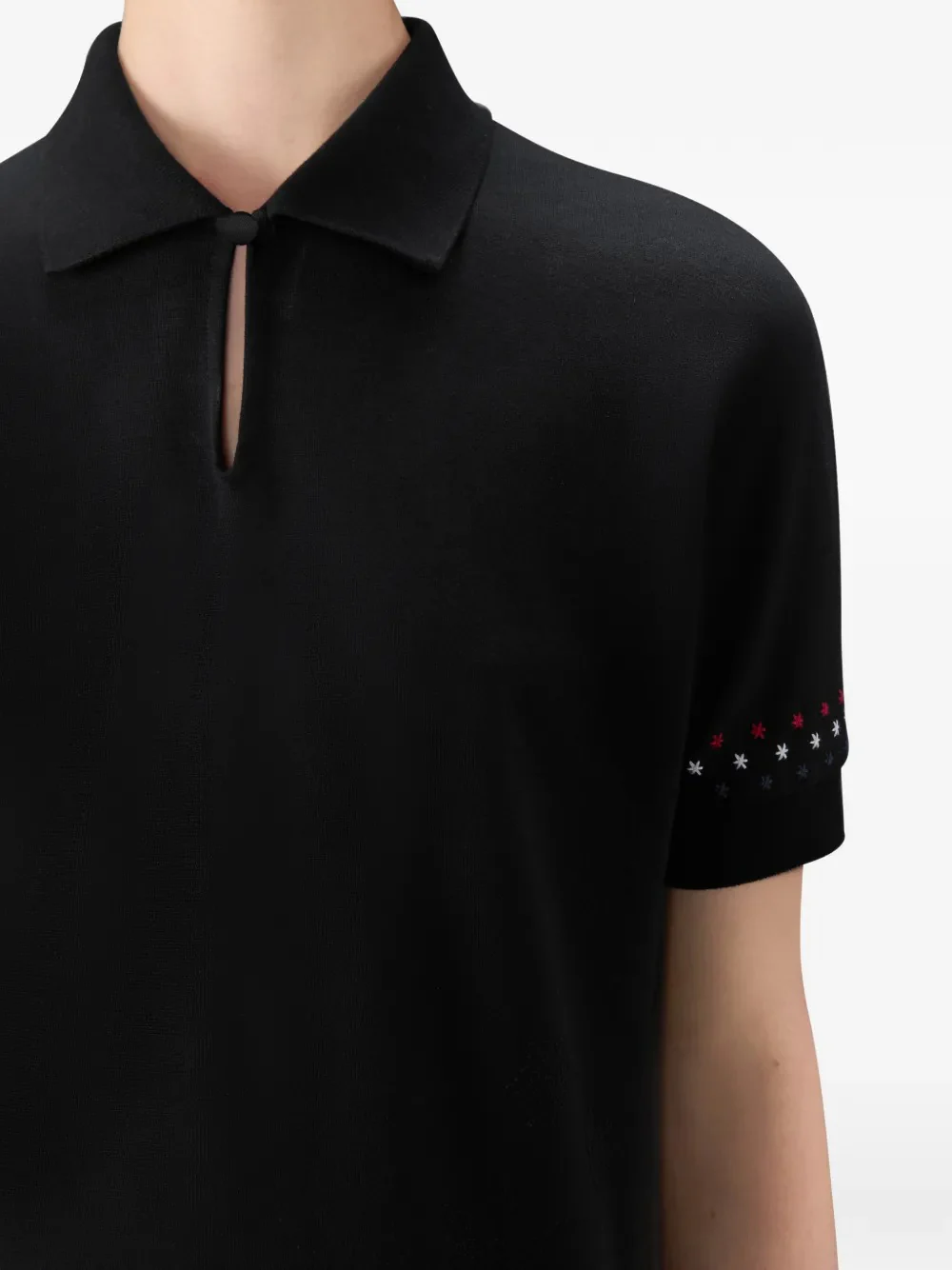 THOM BROWNE - Women Stars & Snowflake Embroidery Short Sleeve Dolman Keyhole Polo Shirt - Image 4