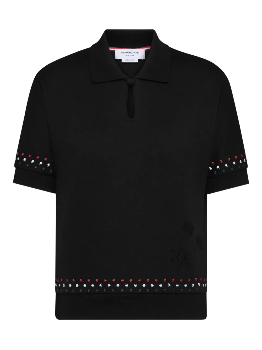 THOM BROWNE - Women Stars & Snowflake Embroidery Short Sleeve Dolman Keyhole Polo Shirt - Image 5
