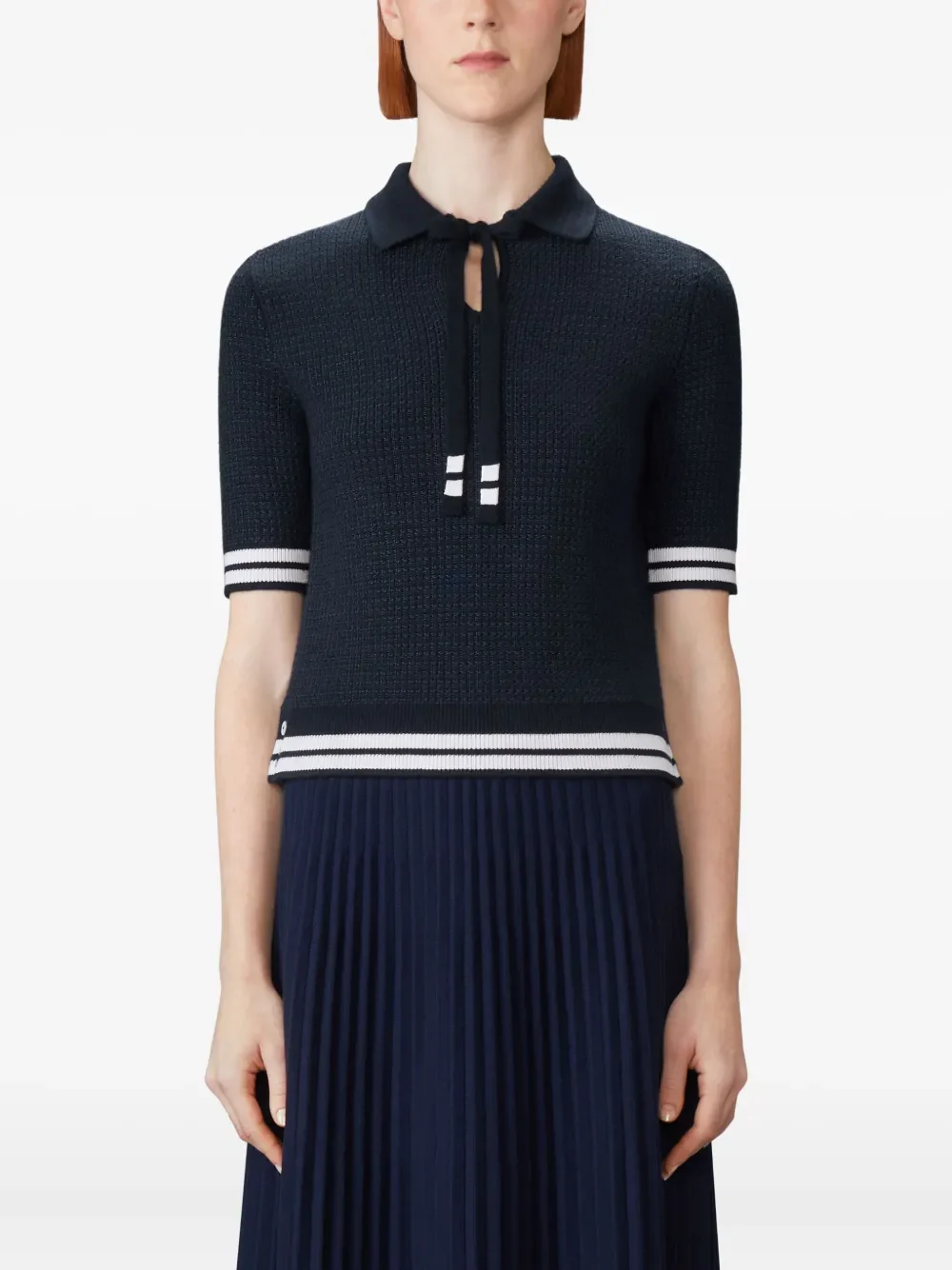 THOM BROWNE - Women Tuck Stitch SS Neck Tie Polo
