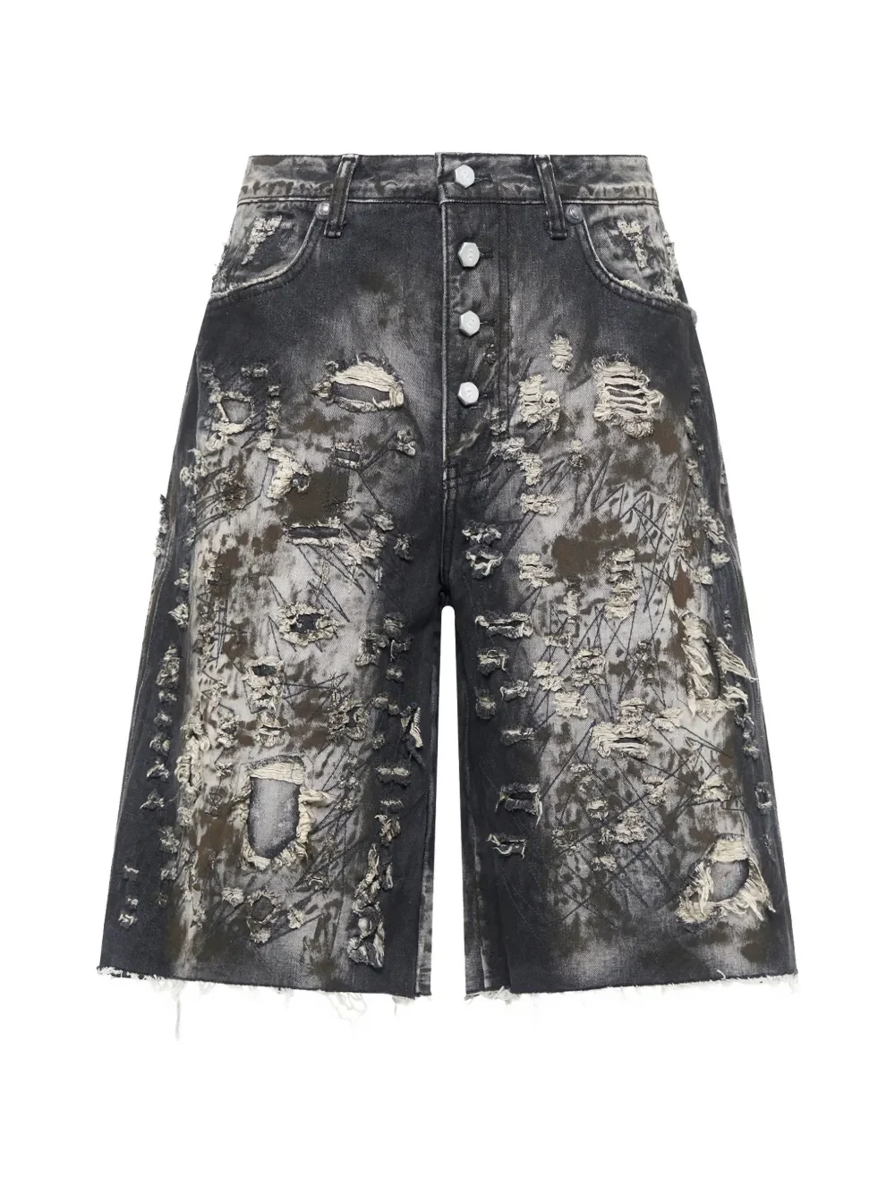 THUG CLUB - Men Hard Washed Destroyed Denim Shorts - Image 10